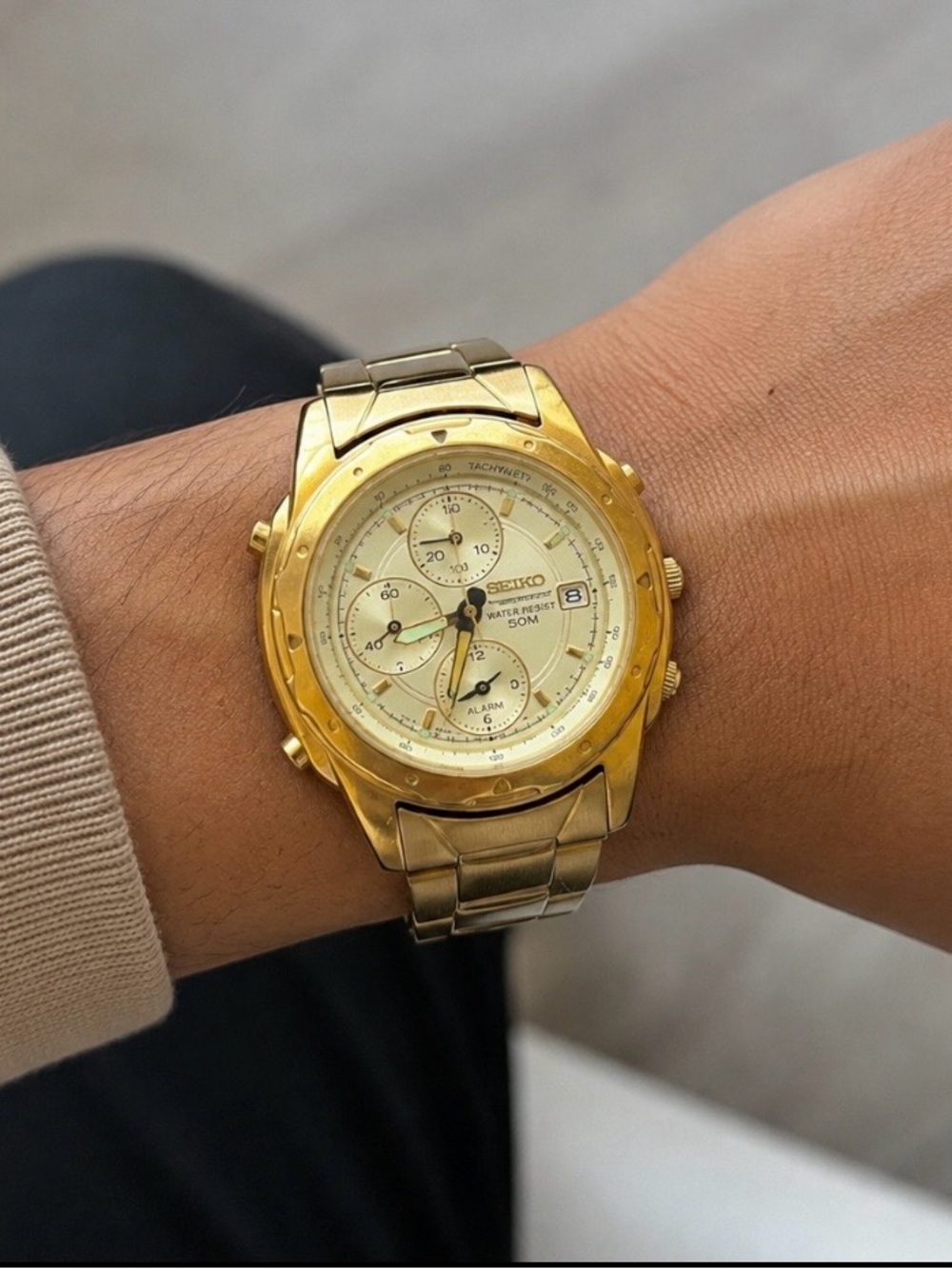Vintage Seiko Chronograph Alarm 7T32 Gold Tone Watch | Rare 90s Seiko | $235 OBO